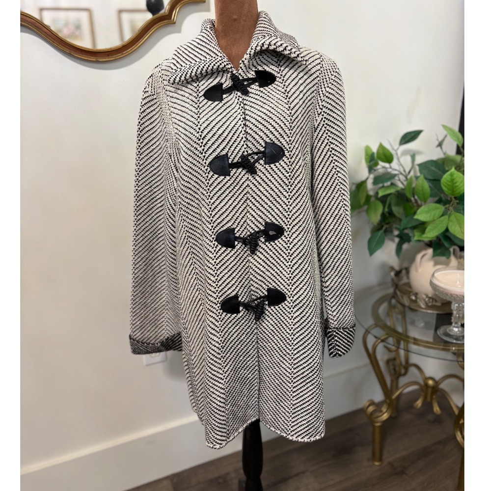 Willow Black and White Herringbone Toggle Coat Womens Large Winter made in USA